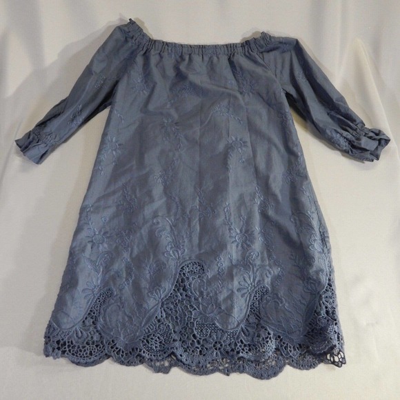 Abercrombie & Fitch Dress Womens XS Off Shoulder Blue Floral Boho Embroidery - Picture 7 of 11